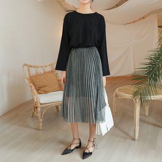 Band-waist Pleated Glittered Skirt