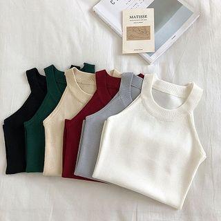 Plain Crewneck Halter Slim-fit Knit Top