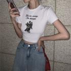 Angel Print Lettering Short-sleeve Cropped T-shirt