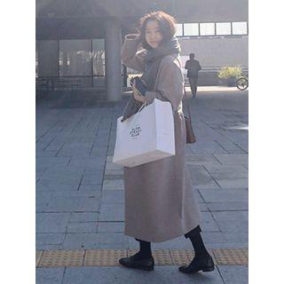 Notched-lapel Coat With Sash One Size