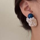 Faux Pearl Stud Earring 1 Pair - White & Aqua Blue - One Size