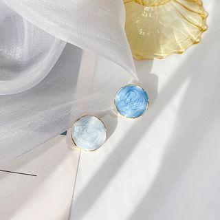 Glaze Disc Earring 1 Pair - Stud Earrings - Blue & Light Gray - One Size