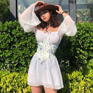 Long-sleeve A-line Dress / Waist Corset