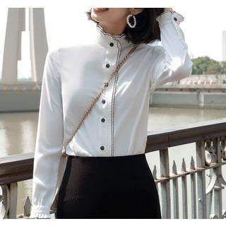 Contrast Stitching Blouse / Cropped Dress Pants / High-waist A-line Skirt / Set