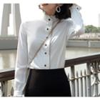 Contrast Stitching Blouse / Cropped Dress Pants / High-waist A-line Skirt / Set