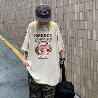 Short-sleeve Lettering Print Vintage T-shirt