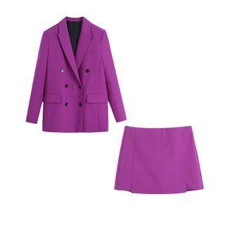 Plain Double-breasted Blazer / Mini Pencil Skirt / Set