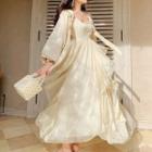 Spaghetti Strap A-line Maxi Dress / Light Jacket