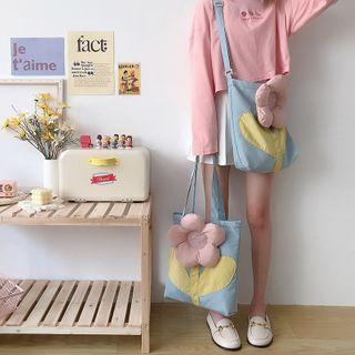 Flower Applique Canvas Crossbody Bag / Shopper Bag