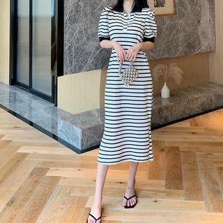 Short-sleeve Striped Polo Dress Stripes - Black & White - One Size