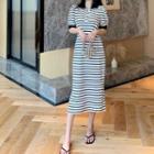 Short-sleeve Striped Polo Dress Stripes - Black & White - One Size