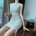 Sleeveless Drawstring Mini Bodycon Dress Almond - One Size