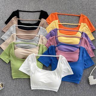 Short-sleeve Plain Padded Cropped Top