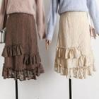 Asymmetric-ruffled Lace Midi Skirt