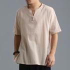 Plain Short Sleeve Split Neck T-shirt