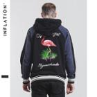 Flamingo-print Embroidered Hooded Pullover
