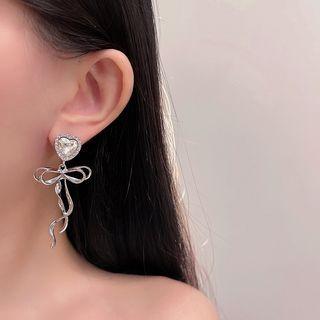 Heart Bow Rhinestone Alloy Fringed Earring 1 Pair - Silver - One Size