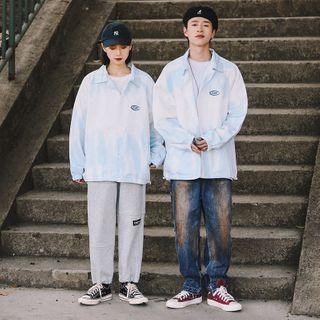 Lettering Tie-dye Shirt Jacket