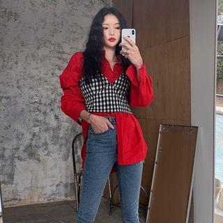 Spaghetti Strap Gingham Crop Top / Plain Shirt