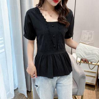 Eyelet Lace Trim Short-sleeve Blouse