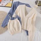 Set Of 2 : Cutout Suspender Top + V-neck Long-sleeve Knit Jacket