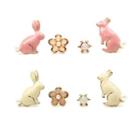 Rabbit & Flower Stud Earring Set (4 Pcs)