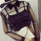 Sequined Mesh Blouse