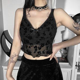 V-neck Lace Crop Tank Top