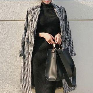 Gingham Double-breasted Long Coat