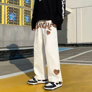 Lettering Heart Print Loose Fit Pants