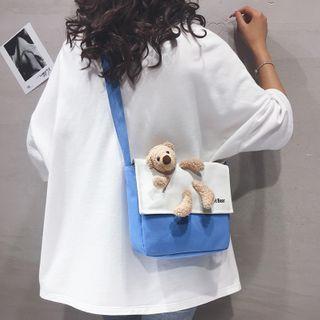 Bear Accent Two-tone Canvas Crossbody Bag