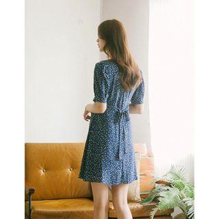 Square-neck Floral A-line Dress