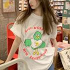 Short-sleeve Bird Print T-shirt White - One Size