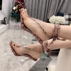 Snake Skin Print Lace Up Kitten-heel Sandals
