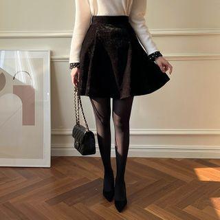 Inset Shorts Velvet Flared Miniskirt