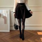 Inset Shorts Velvet Flared Miniskirt