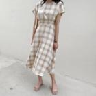 Cutaway-back Plaid Dress Brown - One Size