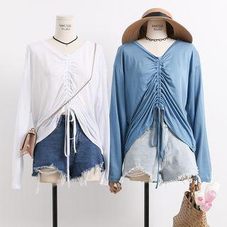 Lightweight Drawstring Long-sleeved Top