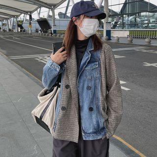 Double-breasted Denim Panel Blazer