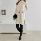 Mock-neck Rib-trim Knit Dress