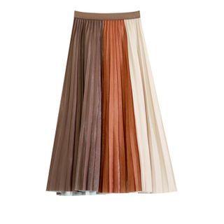 Color-block Pleated A-line Midi Skirt