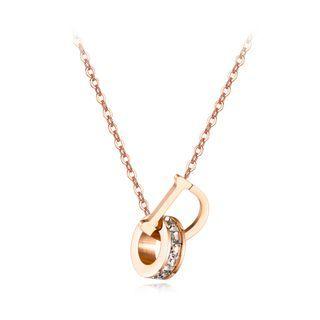 Fashion Plated Rose Gold 316l Stainless Steel English Alphabet D Cylindrical Necklace With Cubic Zircon Rose Gold - One Size