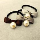 Bow Accent Faux Pearl Hair Tie