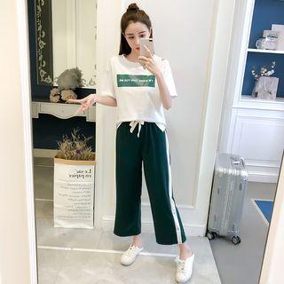Set: Lettering Short Sleeve T-shirt + Wide Leg Pants