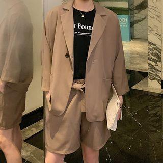 Set: Plain Short Sleeve Blazer+plain Dress Shorts
