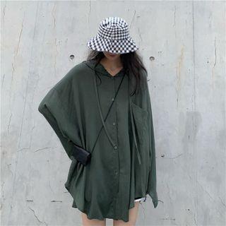 Plain Pocket Hooded Oversize Shirt