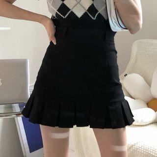 High-waist Wood Ear Trim A-line Mini Skirt