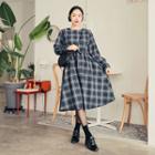 Drawstring-waist Checked A-line Dress