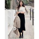 Wrap-front Wool Blend Long Skirt One Size