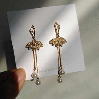Rhinestone Ballet Dancer Faux Pearl Fringed Earring 1 Pair - S925 Silver Stud Earrings - Gold & White - One Size